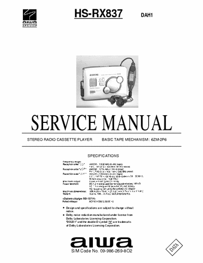 AIWA AIWA HS-RX837 AIWA HS-RX837 service manual